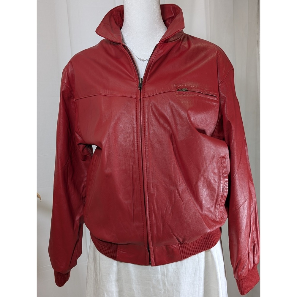 Jubian Tokyo TFC‎ Genuine Red Leather Bomber Jacket Size L Men Women 90s vibe